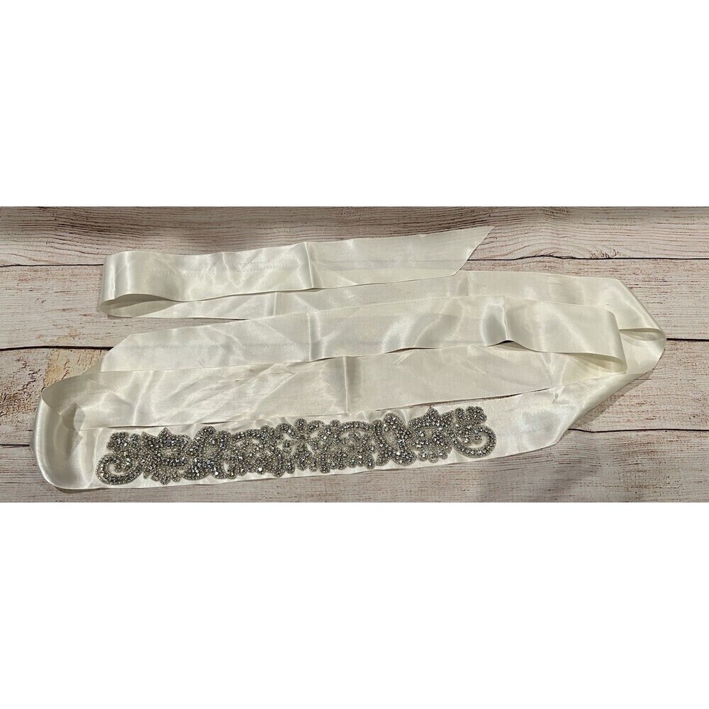 Bridal Off White Cream Ivory Wedding Rhinestone Sash Wide Long Belt Plus Size